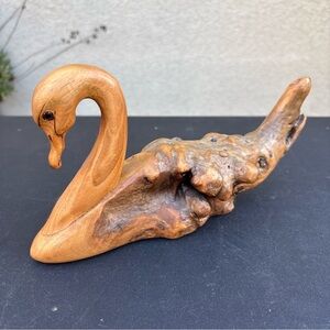 Tundra Swan Wooden Hand Carved By Noble A. Needham Canada Driftwood Laberge Lake